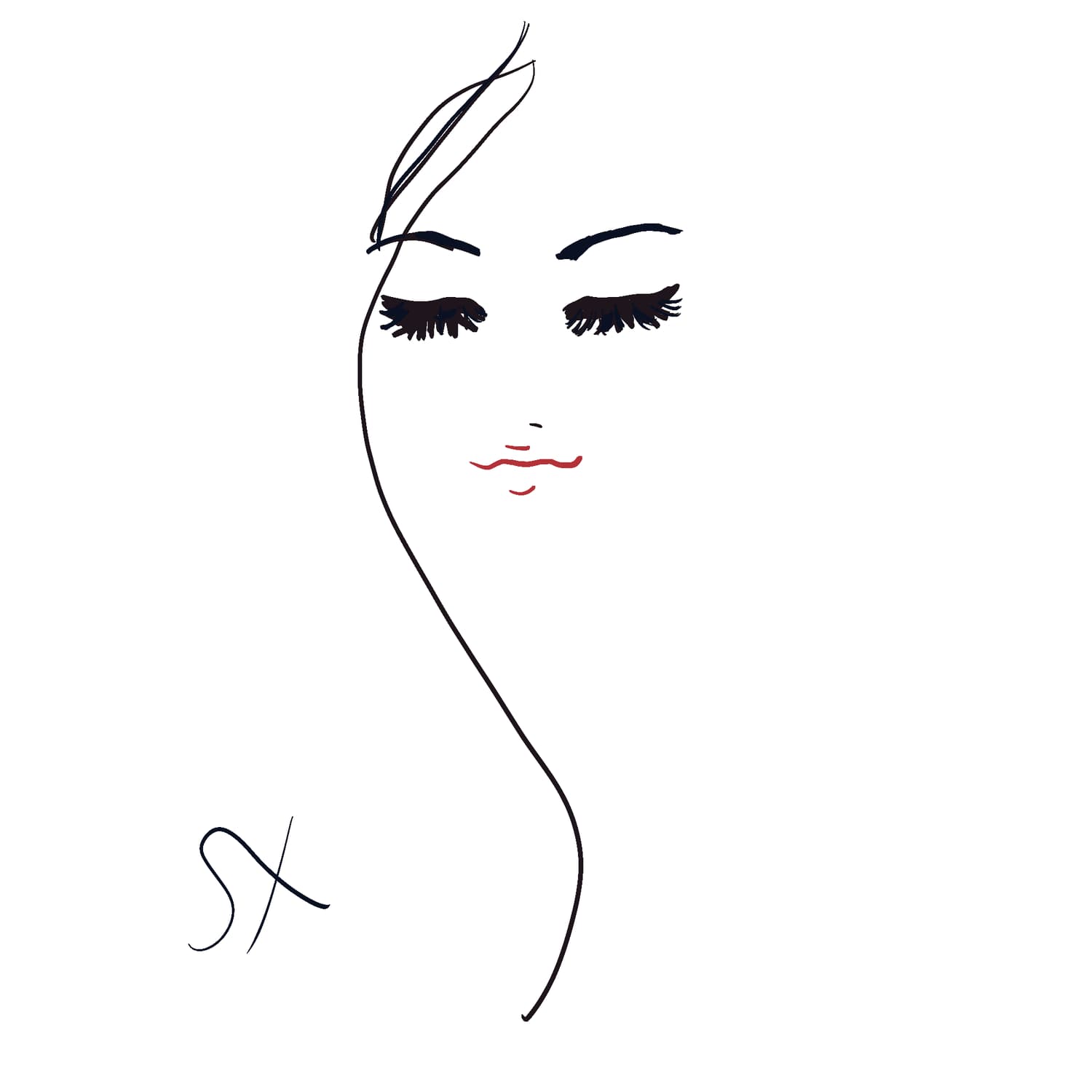 Minimal line drawing of a face with closed eyes