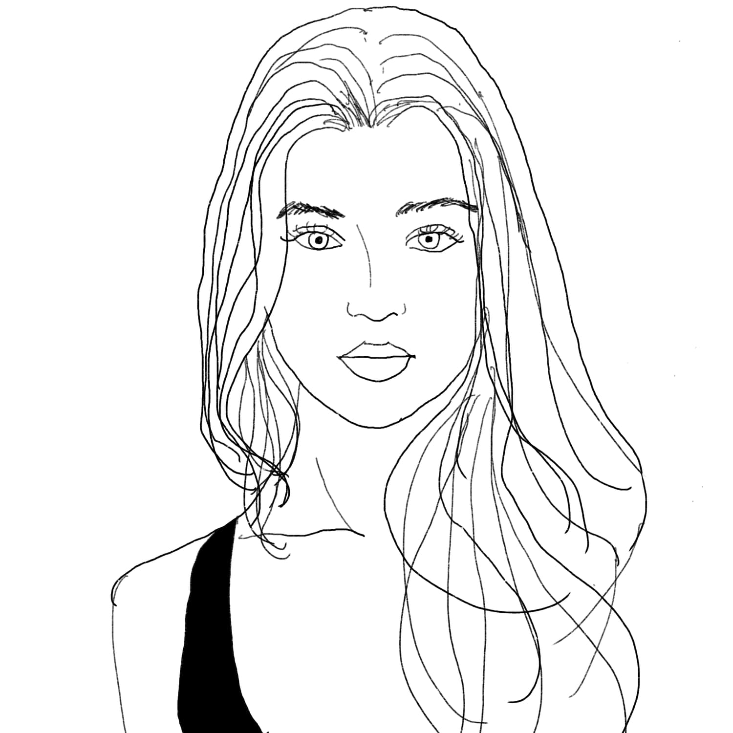Line portrait of a woman with long hair