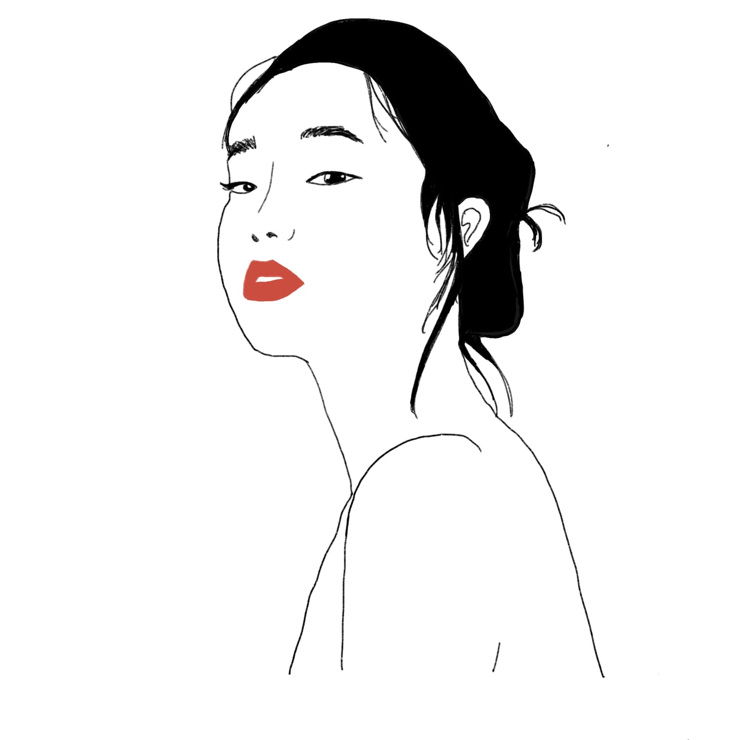 Woman with dark hair pulled back and red lips